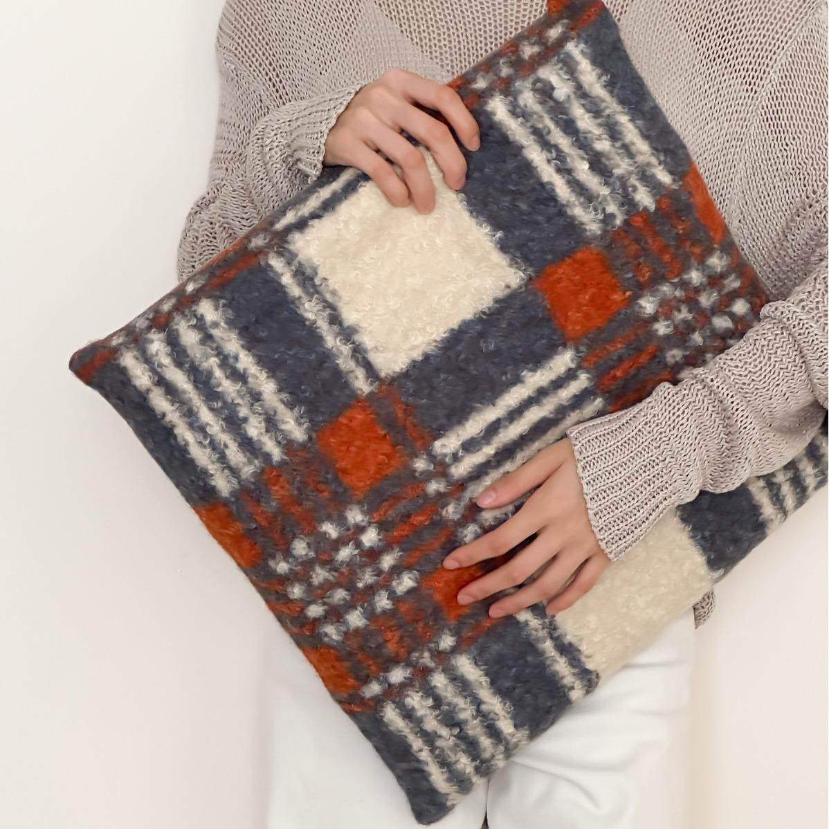 美式复古格纹圈圈羊卷呢坐垫可拆卸办公室椅子垫多功能榻榻米垫子