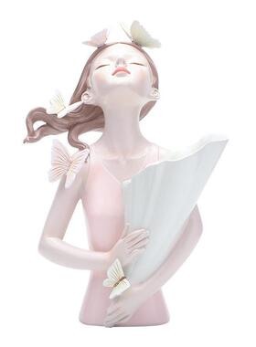 北欧蝴蝶女孩花树脂工艺品创意家居桌面软装装饰品轻奢花盆摆件