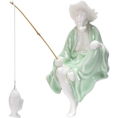 姜太公钓鱼摆件创意陶瓷人物微景观禅意造景鱼缸鱼池盆景假山装饰