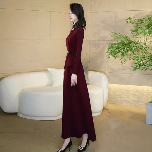 拉佰缇酒红色宴会长裙