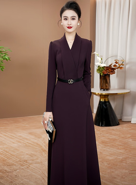 端庄大气长袖连衣裙2025秋装新款轻奢高级感气质显瘦时尚长裙0215