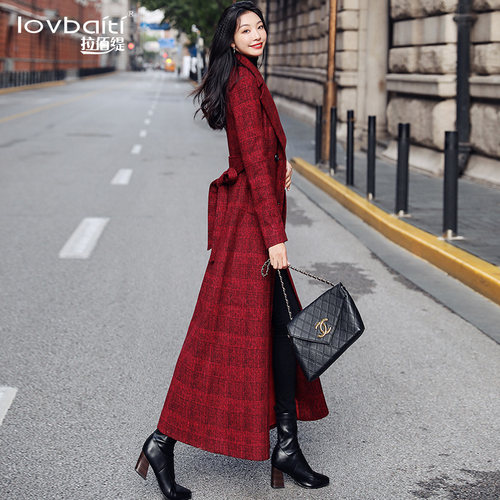 红色西装红色西装领超长毛呢大衣