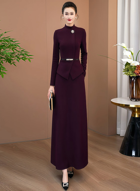 黛紫色晚礼服裙女2025新款高级感出席正式场合穿的显瘦保暖裙111