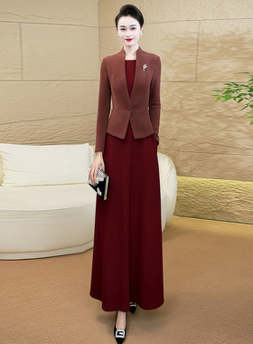 假两件长款连衣裙2025新款气质显瘦裙子秋冬酒红色加厚宴会长裙68