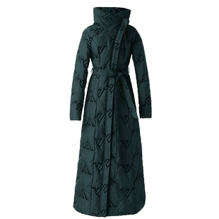 绿色高领连帽羽绒服女2025冬季新款修身白鸭绒长款过膝到脚踝682