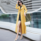 过膝超长英伦流行风衣外套 长款 黄色垂感风衣女2026年新款 春秋时尚