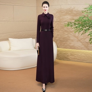 出席重要场合 新款 裙子显瘦高级感长裙62 连衣裙2025女装 紫色冬季