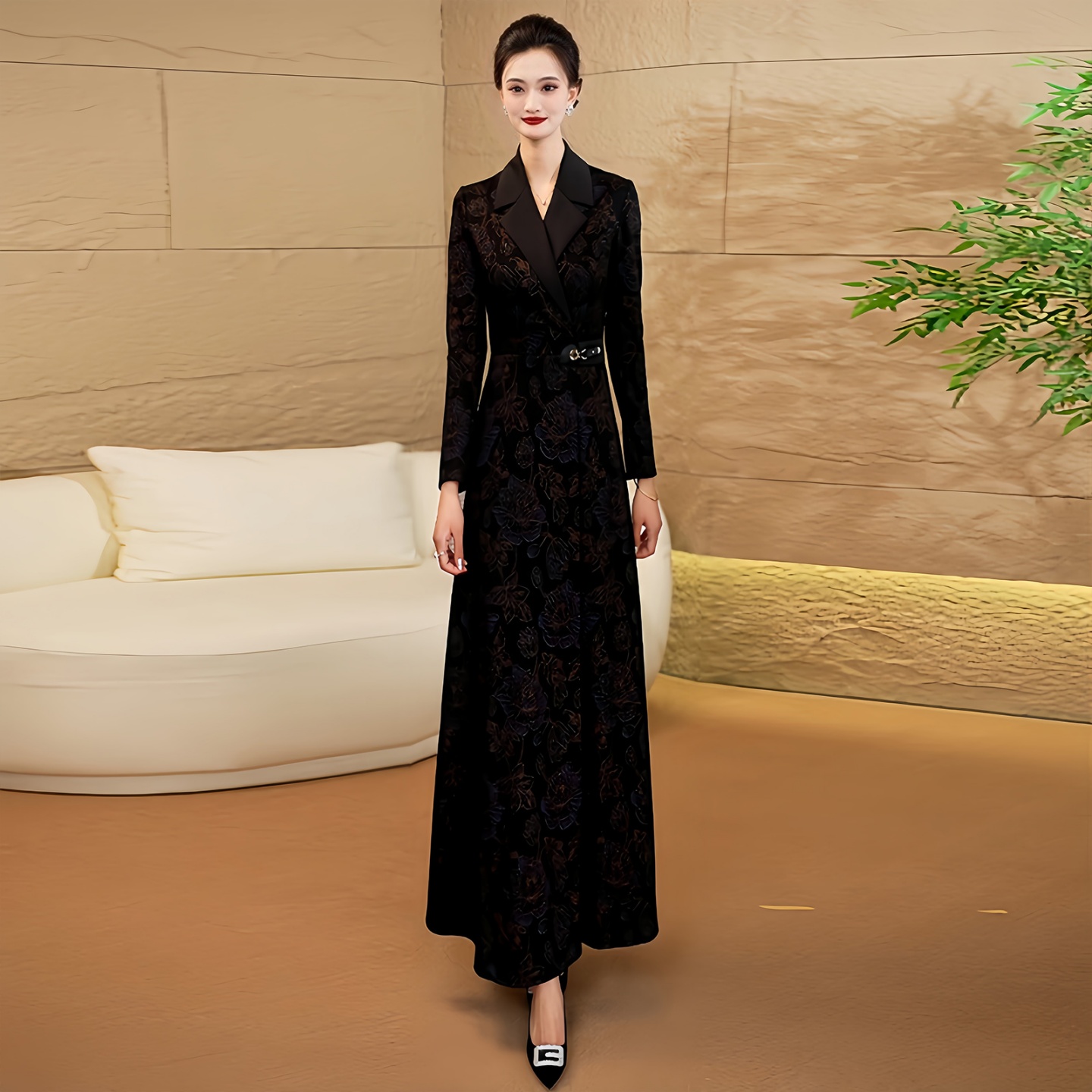 拉佰缇西装领连衣裙女修身显瘦