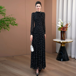 裙子167 连衣裙女春夏巨好看2026今年流行新款 黑色波点法式 超长款