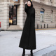 黑色毛呢大衣女2025新款 复古简约修身 长过膝超长保暖外套秋冬858
