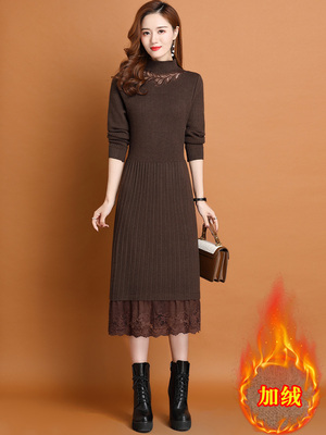 配大衣毛衣裙妈妈加绒加厚连衣裙秋冬季2025新款毛衣一体绒打底裙