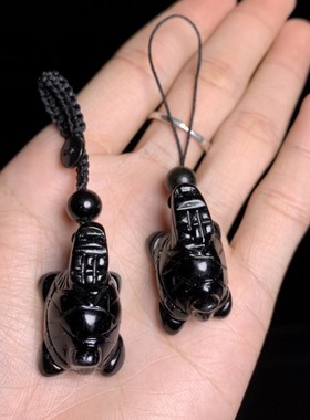 天然黑曜石龙龟钥匙扣挂件装饰品