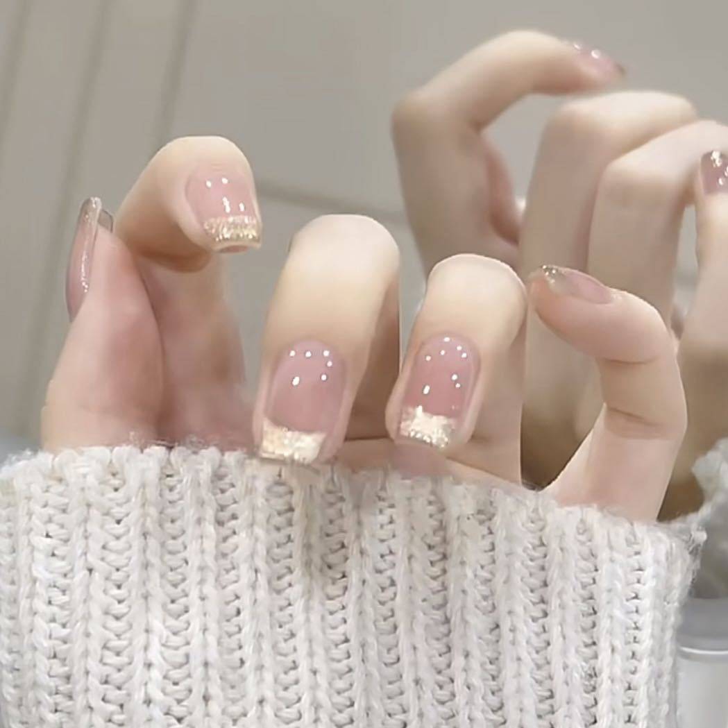 纯手工光疗穿戴甲金色法式猫眼穿戴甲成品重复使用美甲贴片可