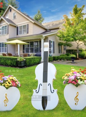 户外不锈钢花架音符耳机大提琴