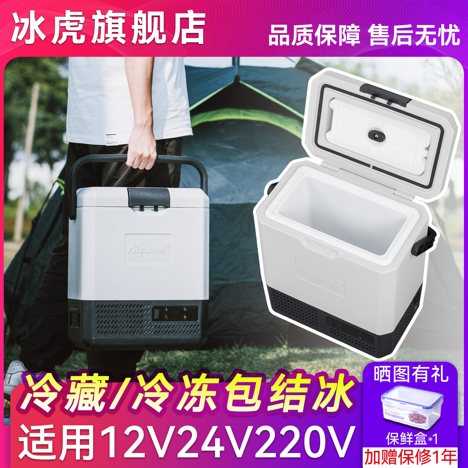 冰虎提手结冰12v24v小型车载冰箱