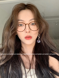 ins韩版复古摩卡咖色眼镜框小红书tr90超轻显白圆形日杂眼镜架潮