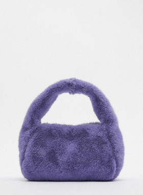 毛毛包包女2025秋冬新款紫色人造皮草手提毛绒包链条单肩斜挎包