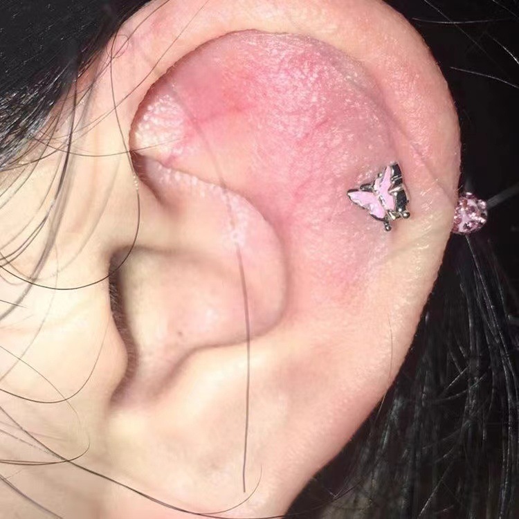 「幻蝶珠煌」粉色蝴蝶耳骨钉甜酷精致耳钉洋气小众轻奢高颜值耳饰