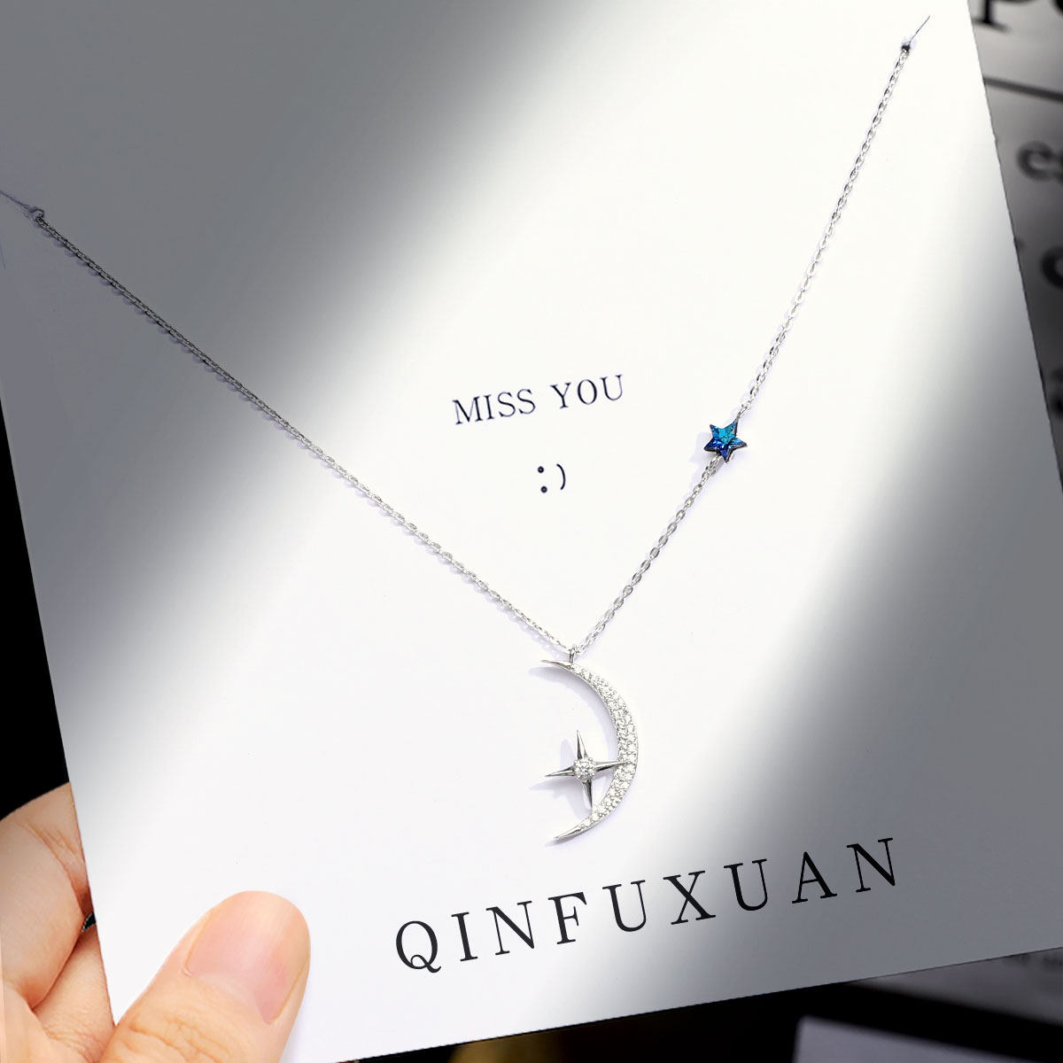 星星月亮银项链女小众品牌设计感施华世洛奇锁骨链女简约气质纯银