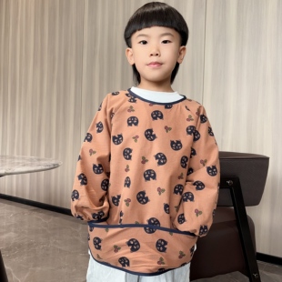 儿童磨毛纯棉防水罩衣秋冬男女宝宝防脏反穿衣幼儿园围裙婴儿围兜