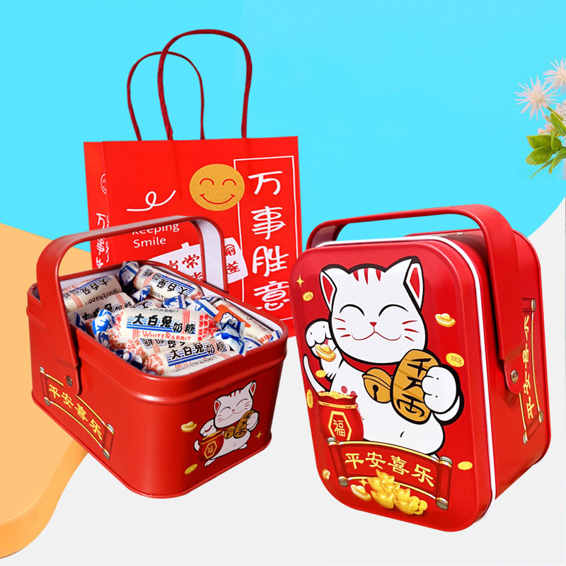 春节新年糖果礼物大白兔奶糖结婚喜糖生日伴手礼财猫马口铁盒装