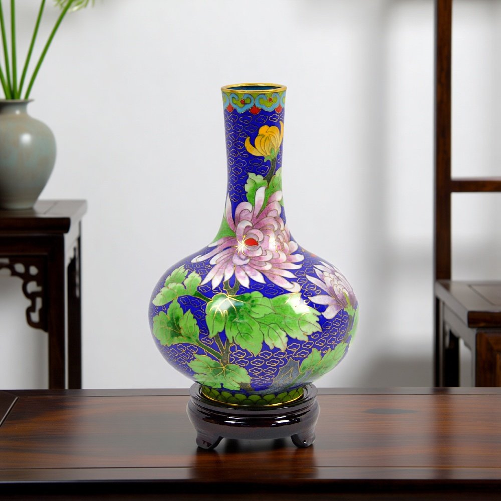 景泰蓝七寸天球花卉纹花瓶摆件复古工艺品家居装饰收藏品中国风