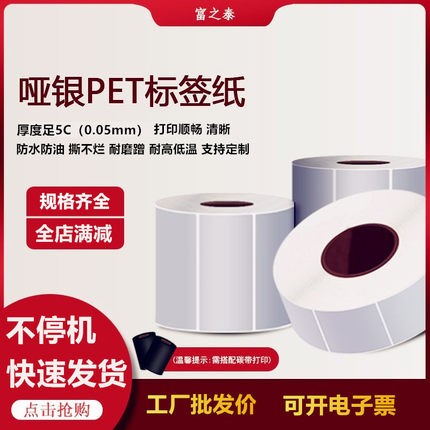 亚银不干胶标签纸2030251空白条码打印贴纸哑银PET防水防油冷藏库