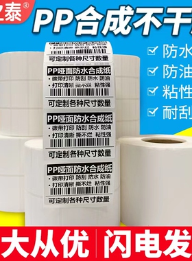 合成标PVC标签纸冷链食品防水撕不烂pp合成纸不干胶100x80*60x403