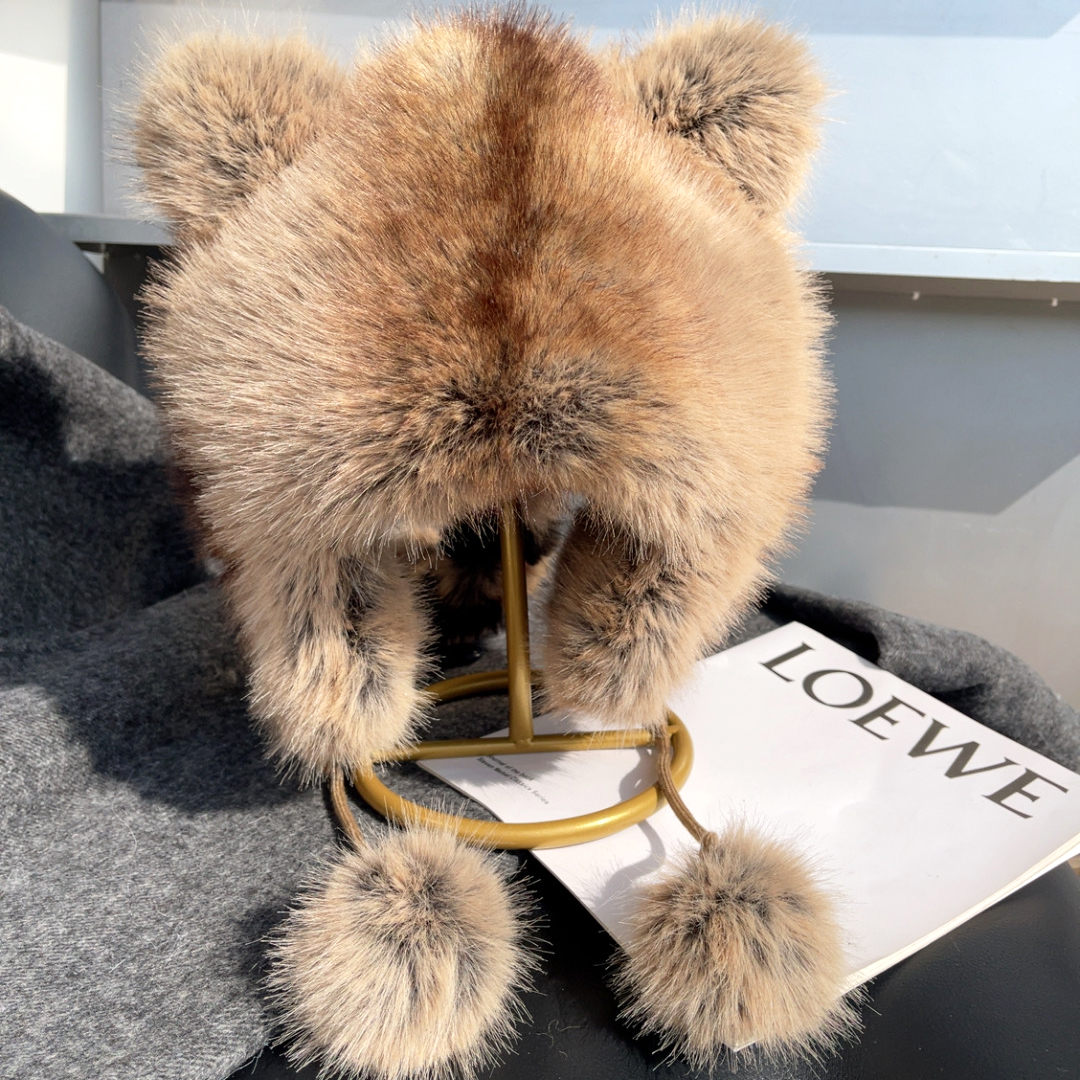 新款小浣熊护耳帽仿貉子毛雷锋霸王帽冬季保暖毛绒男女儿童皮草帽