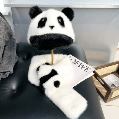 可爱卡通小熊猫帽子保暖围巾
