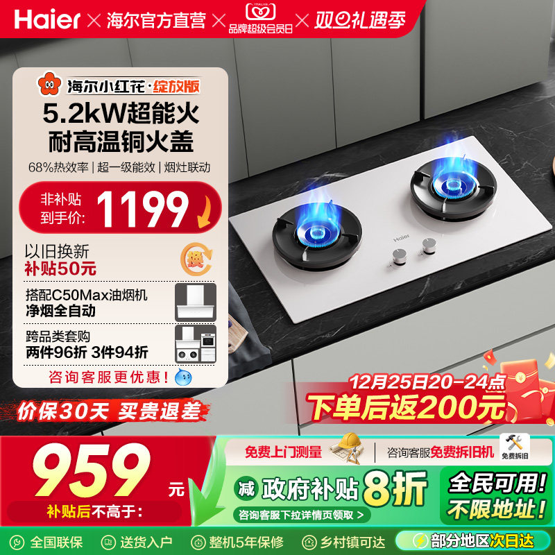 以旧换新补贴 海尔小红花燃气灶天然气煤气灶家用双猛火灶台Q2BE