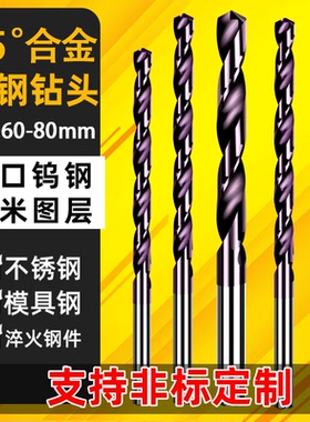 紫加长100mm 钨钢钻头 合金钻头 超硬涂层高硬不锈钢麻花钻头