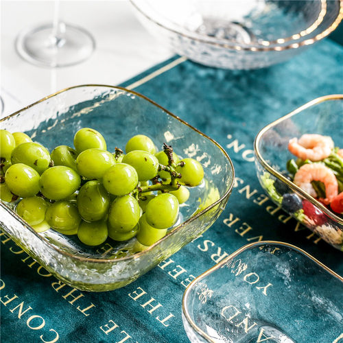 左岸花开ins北欧金边锤纹玻璃碗