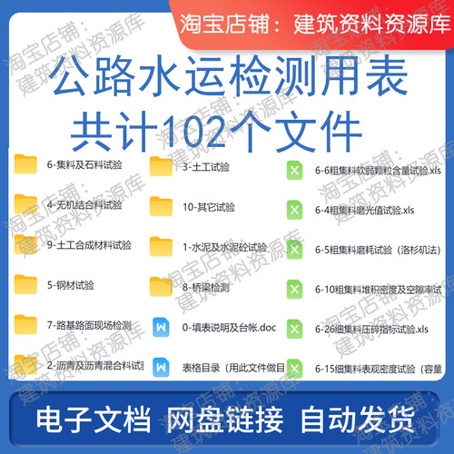 公路水运检测用表共计102个文件建筑工程施工参考资料表格