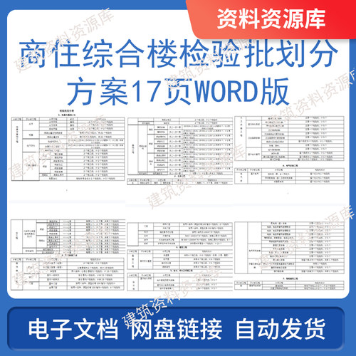 商住综合楼检验批划分方案17页word建筑土建中建工程施工参考资料