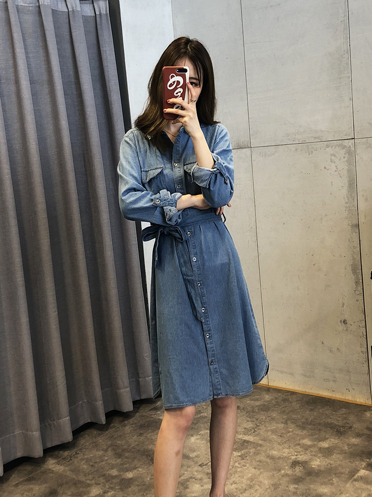 EDJVQ070出kou单~2019夏新品简约文艺长袖收腰系带牛仔衬衫连衣裙|ruв категории Женская одежда, платье - от Buy2taobao.com для оказания профессиональной услуги покупки агента Taobao