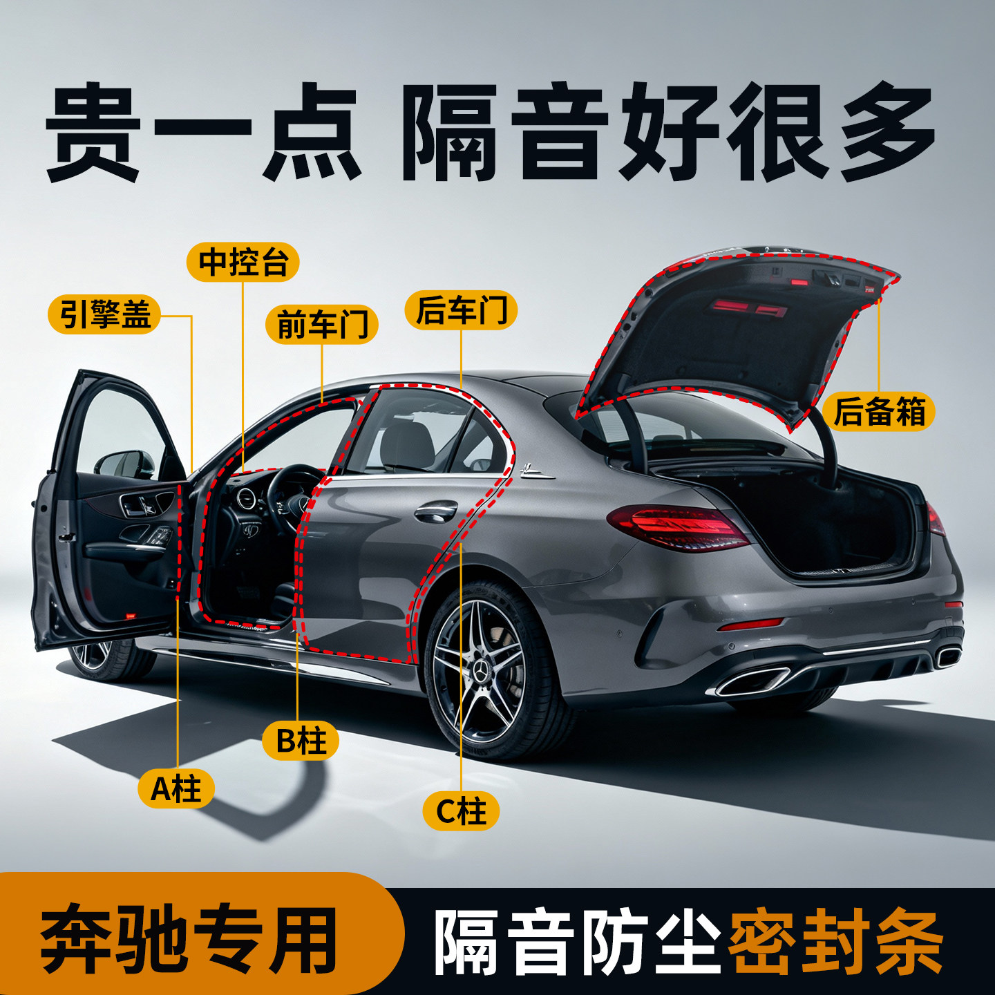奔驰车门C级C260L/E级E300L/GLC/GLB汽车b柱密封条中控台隔音C柱A