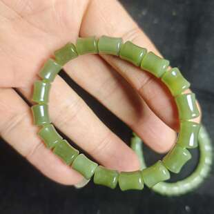 天然和田玉竹节手串送国鉴证书青白玉手链单圈男女款玉石手饰8/10