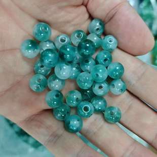 天然蓝水散珠路路通玲珑冰种玉石珠子手串饰品项链配饰件玛瑙珍