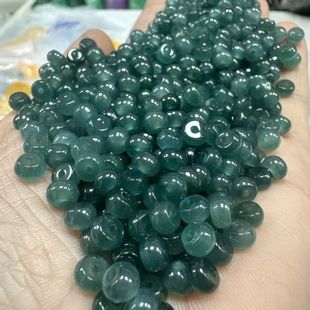 天然翡翠算盘珠冰种蓝水A货圆珠散珠DIY串珠饰品配件材料绿色珠子