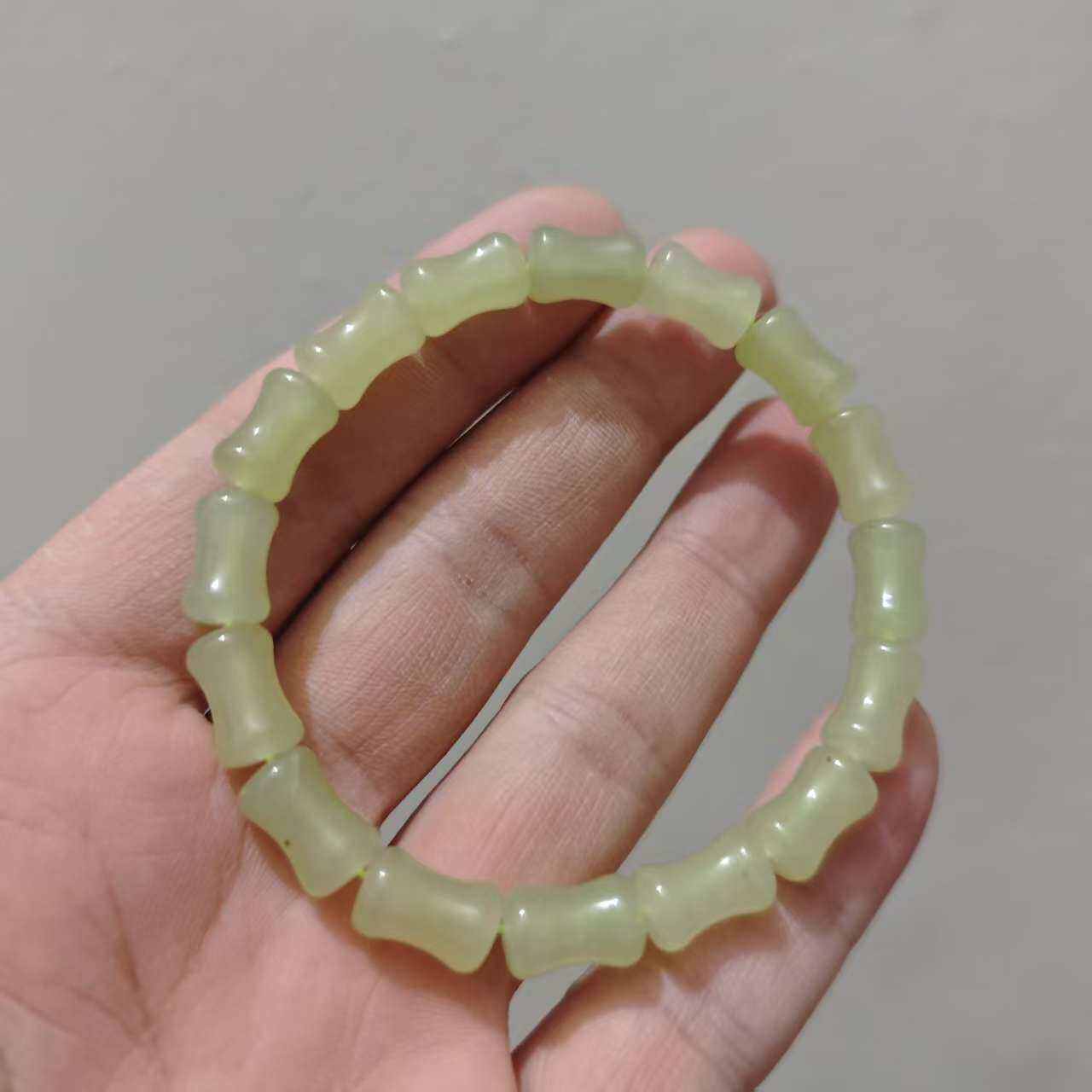 天然青海昆仑冰晴料竹节手串