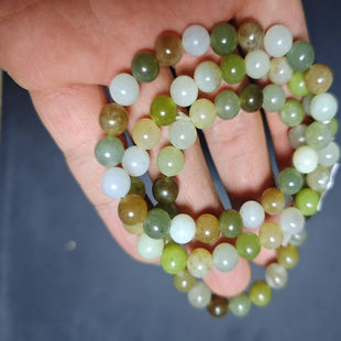 纯天然新疆和田玉多宝彩色黄口糖白晴水手链串8m单圈女圆珠送证书