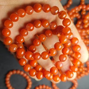 天然南红玛瑙宝山满肉红女款单圈9mm手串佛珠文玩饰品礼物送女友