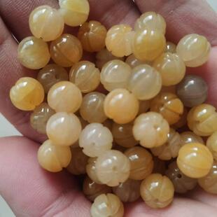 纯天然原矿老黄龙玉散珠配件南瓜珠圆原石雕刻DIY饰品金丝玉玛瑙