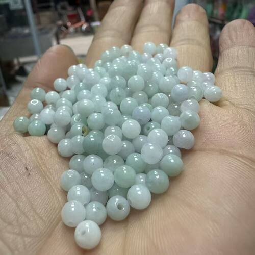 天然缅甸翡翠A货圆珠5MM35颗豆绿冰种散珠DIY手链串项链配件饰品