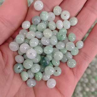 天然翡翠A货豆种算盘珠隔片扁古散珠8mm白色玉石串珠DIY手链配件