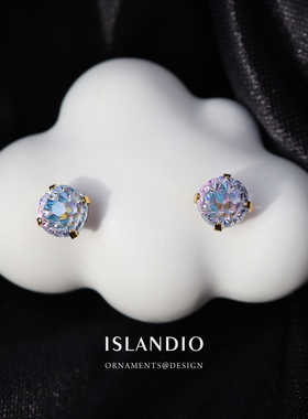 ISLANDIO自制人鱼姬宝石纯银18k金小耳钉ins风百搭高级感耳饰男女