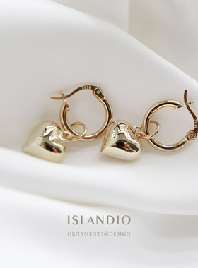 欧美甜酷潮牌桃心耳环耳圈女通体925纯银镀18K金粗耳针多耳洞耳坠