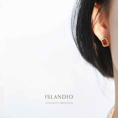 ISLANDIO焦糖方块宝石纯银耳钉女
