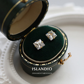 18K金迷你方形公主切钻石耳钉2023新品 3mm水晶宝石925纯银耳饰女